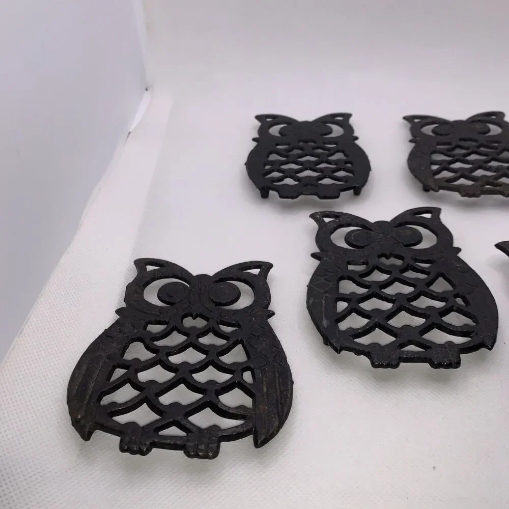 Lot of 5 Cast Iron Owl Trivets - Made In Taiwan